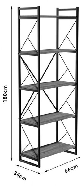 Biblioteca Baker nuc-negru 66x34x180cm