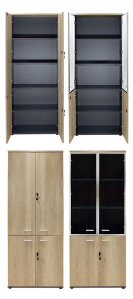 Dulapuri Lotus cu 4 usi din sticla/lemn de culoare stejar-gri inchis 160x45x180cm