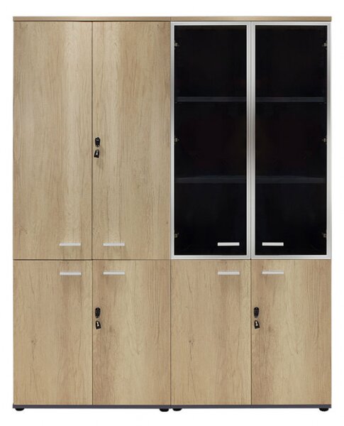 Dulapuri Lotus cu 4 usi din sticla/lemn de culoare stejar-gri inchis 160x45x180cm