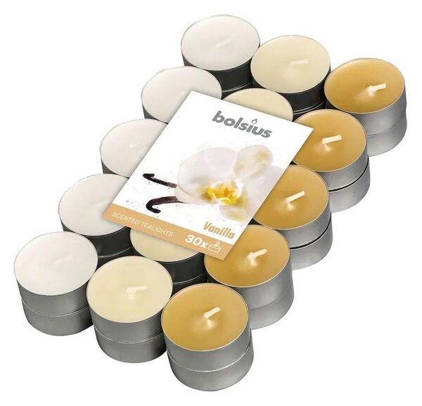 Set lumanari ornamentale parfumate Bolsius Vanilie, 30 bucati