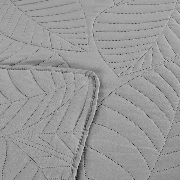 Cuvertura de pat gri deschis cu model LEAVES Dimensiune: 170 x 210 cm