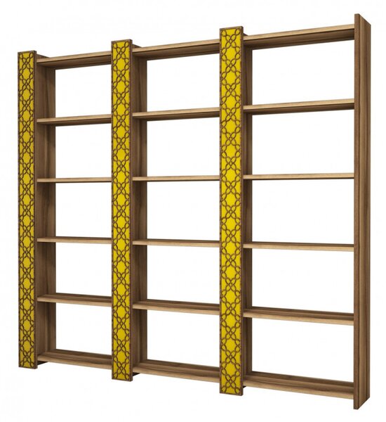 Biblioteca City 3 - Walnut, Yellow