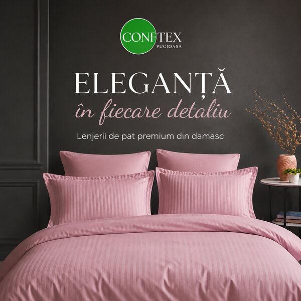 Lenjerie de Pat Damasc Hotelier 100% Bumbac pentru 2 Persoane – Pink