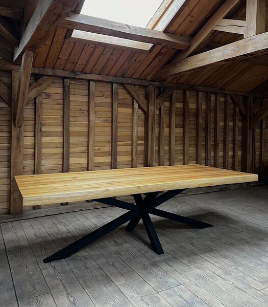 Masă 12 persoane stejar cu picioare metal-260x110cm