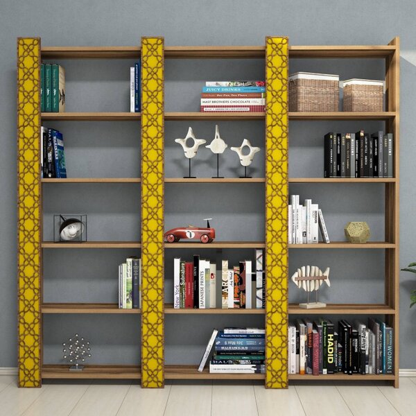 Biblioteca City 3 - Walnut, Yellow
