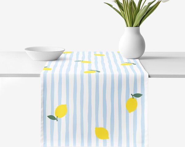 Goldea napron de masă 100% bumbac - lămâi proaspete cu dungi 35x140 cm