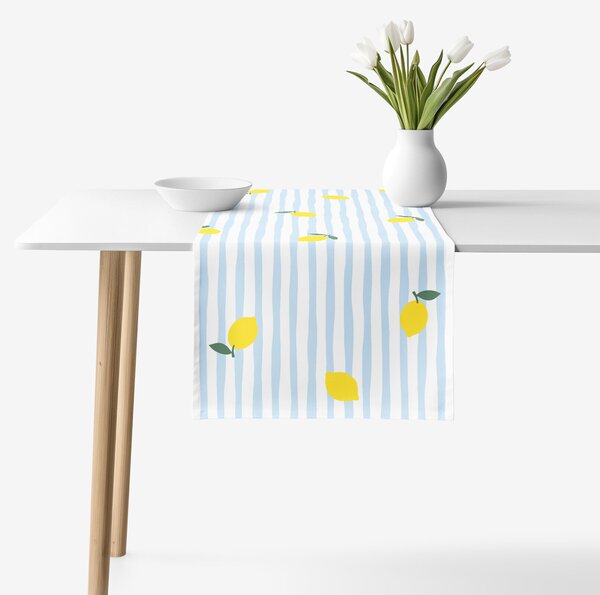 Goldea napron de masă 100% bumbac - lămâi proaspete cu dungi 35x140 cm