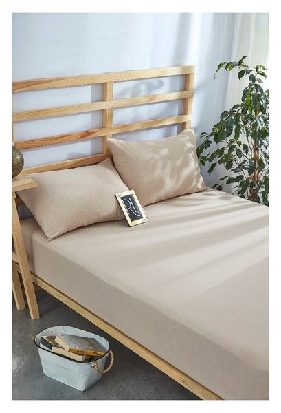 Set cearșaf și față de pernă bej din bumbac cu elastic 180x200 cm – Mila Home