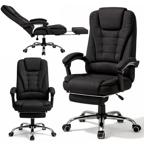 Scaun de birou BOSS cu suport pentru picioare - material negru