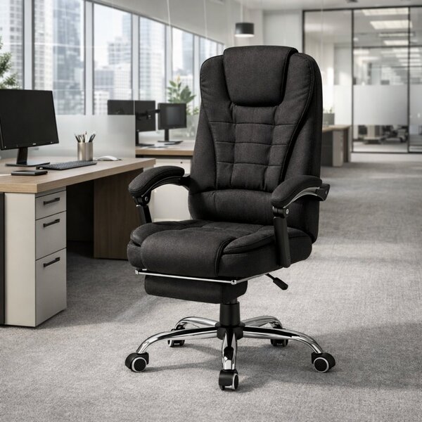 Scaun de birou BOSS cu suport pentru picioare - material negru