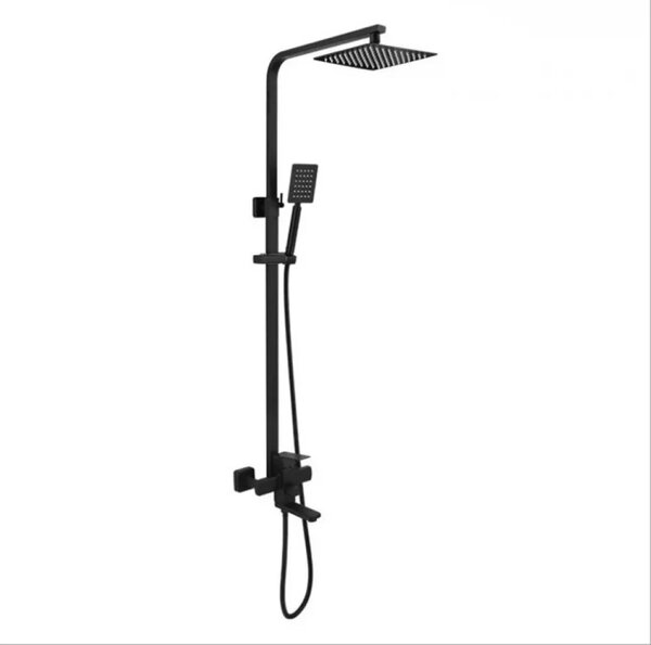 Coloană de duș, din oțel inoxidabil, pară pătrată, efect ploaie, 3 funcții, montare pe perete, Negru, 8001