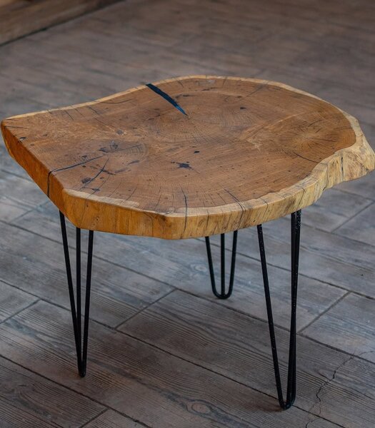 Măsuță cafea stejar cu inserții subtile de rășină - 80x70cm