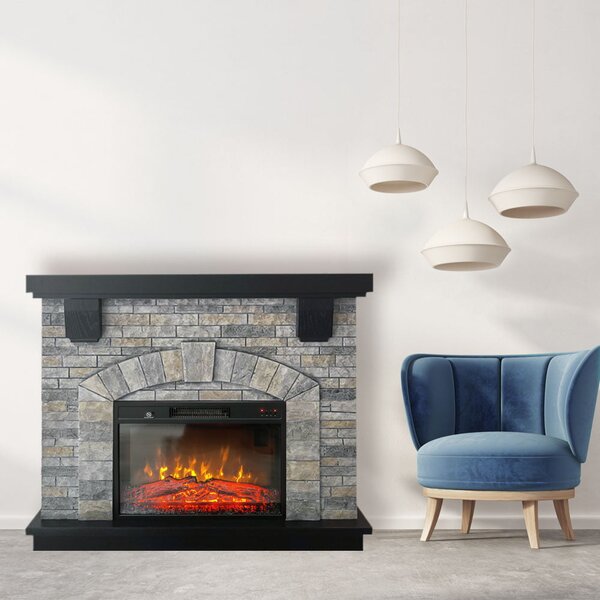 Semineu electric 3D ElectricSun GREYSTONE, cu sunet, 3 culori, Wi-Fi cu APP internet, L115xH102cm