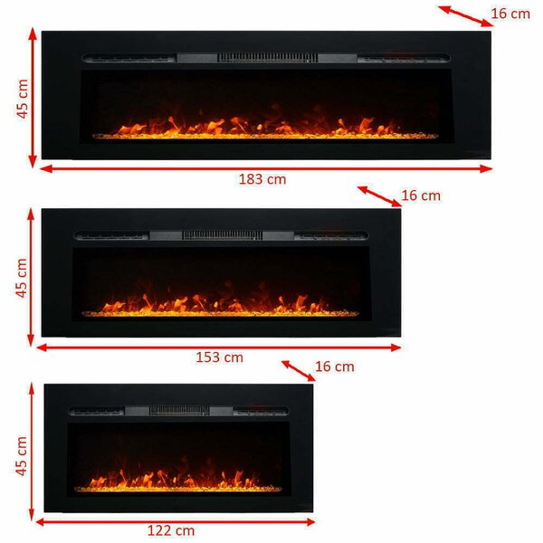 Semineu electric 3D ElectricSun PAULA GLASS negru Mediu, pe perete, podea sau incorporabil, cu sunet, 10 culori, Wi-Fi cu APP internet, L153xH45cm