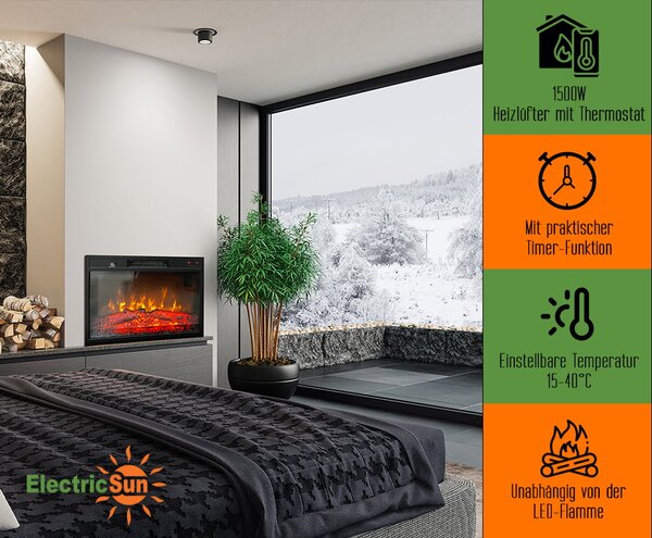 Focar electric 3D incorporabil ElectricSun Clasic 23 inch, cu sunet, 3 culori, Wi-Fi cu APP internet, L59xH44cm