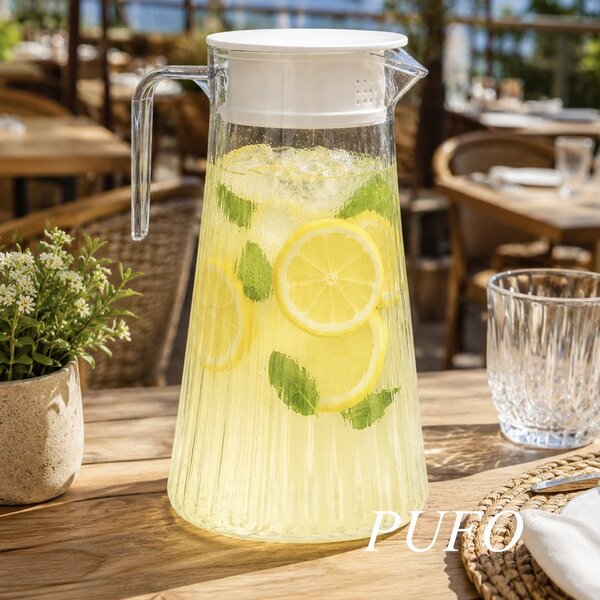 Carafa eleganta Pufo Glance pentru apa, limonada sau suc, capac plastic, 1.2 L