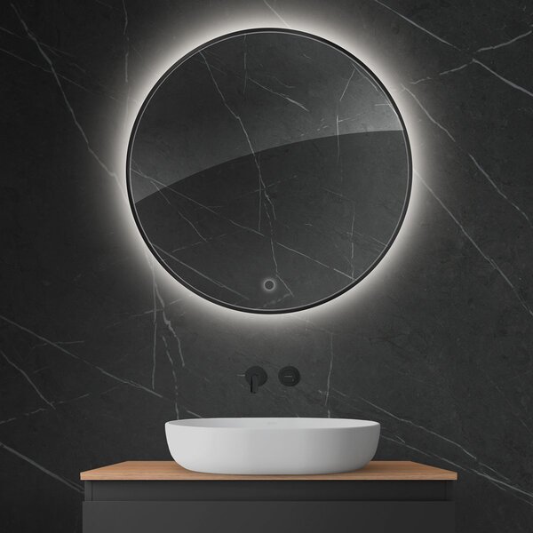 Oltens Nordlis oglindă 80x80 cm rotund cu iluminare cu covoraș de încălzire negru 64109300