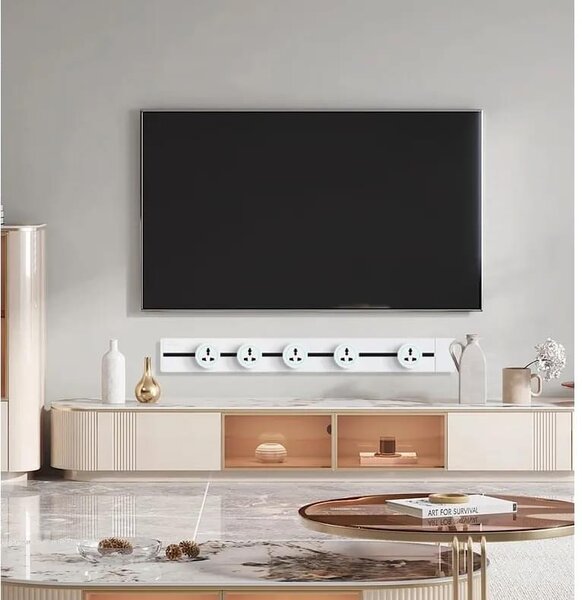 Sina modulara prize onuvio® 100cm, 8000w, 7 adaptoare (6x priza eu cu impamantare + 1x usb + type-c), montaj perete/blat, sistem premium birou/bucatarie, negru