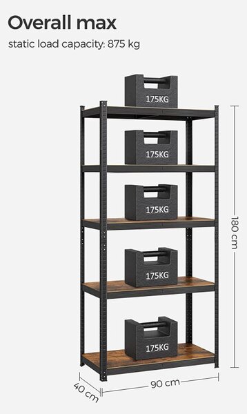 Raft Songmics, 5 rafturi, 40 x 90 x 180 cm, Maro, GLR040B11