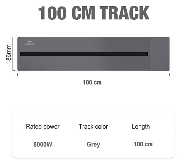 Sina modulara prize onuvio® 100cm, 8000w, 7 adaptoare (6x priza eu cu impamantare + 1x usb + type-c), montaj perete/blat, sistem premium birou/bucatarie, gri