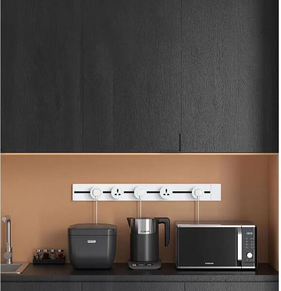 Sina modulara prize onuvio® 100cm, 8000w, 7 adaptoare (6x priza eu cu impamantare + 1x usb + type-c), montaj perete/blat, sistem premium birou/bucatarie, negru