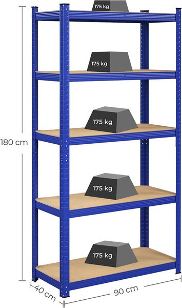 Raft Songmics, 5 rafturi, 40 x 90 x 180 cm, Blue, GLR040Q01