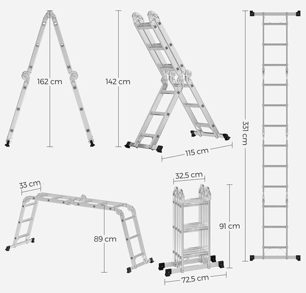 Scara multifunctionala, Songmics, 3,6 m, 150 kg, GLT36M
