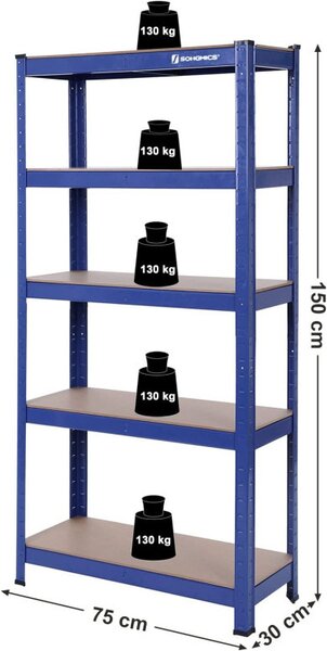 Raft Songmics, 5 rafturi, 30 x 75 x 150 cm, Albastru, GLR30Q