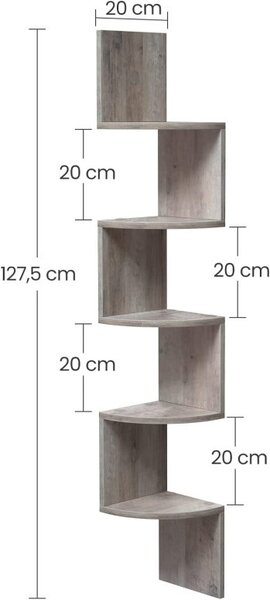 Raft de colt Vasagle, 5 rafturi, LBC020M01 , 127.5 x 20 x 20 cm