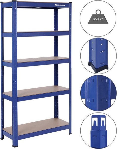 Raft Songmics, 5 rafturi, 30 x 75 x 150 cm, Albastru, GLR30Q