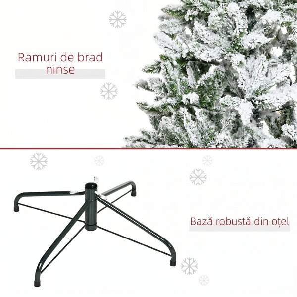 HOMCOM Brad de Crăciun cu 358 Ramuri Ignifuge, Efect Realist, Bază din Oțel, 85x85x150 cm, Verde | Aosom Romania