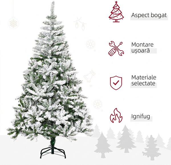 HOMCOM Brad de Crăciun Artificial Înzăpezit cu 750 Ramuri, Bază din Oțel, Plastică, 105x105x180 cm, Verde | Aosom Romania