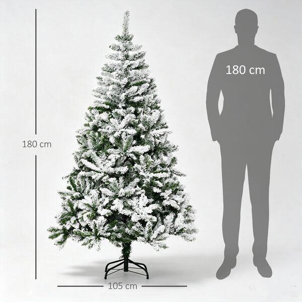 HOMCOM Brad de Crăciun Artificial Înzăpezit cu 750 Ramuri, Bază din Oțel, Plastică, 105x105x180 cm, Verde | Aosom Romania