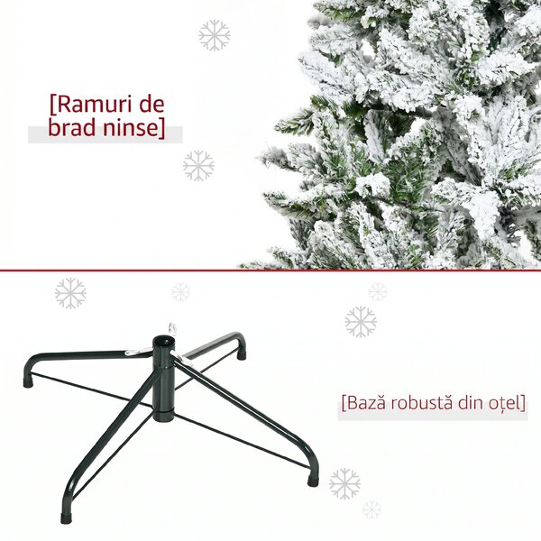 HOMCOM Brad de Crăciun Artificial Înzăpezit cu 750 Ramuri, Bază din Oțel, Plastică, 105x105x180 cm, Verde | Aosom Romania