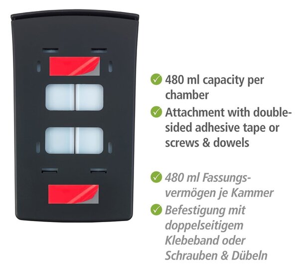 Dozator de săpun lichid negru de montat pe perete din plastic 0.96 l Tartas – Wenko
