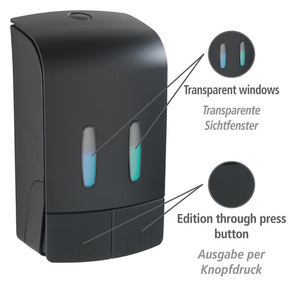 Dozator de săpun lichid negru de montat pe perete din plastic 0.96 l Tartas – Wenko