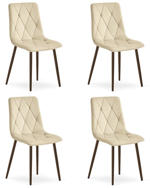 Set 4 Scaune Bucatarie/Dining Fido Picioare Finisaj Lemn Culoare Nuc, Catifea Bej