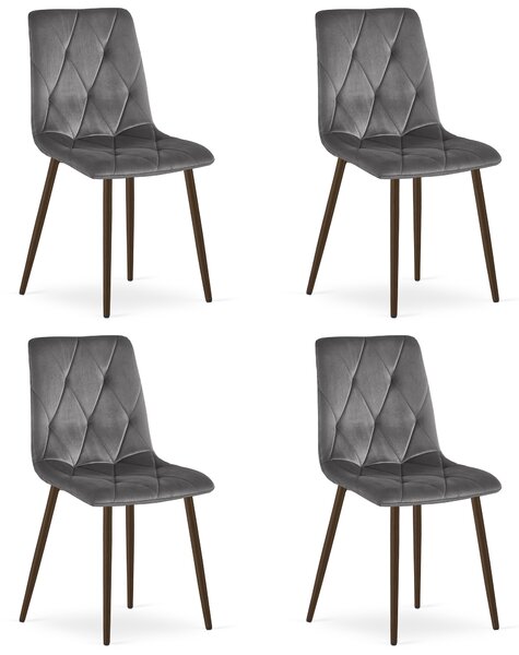 Set 4 Scaune Bucatarie/Dining Fido Picioare Finisaj Lemn Culoare Nuc , Catifea Gri Inchis