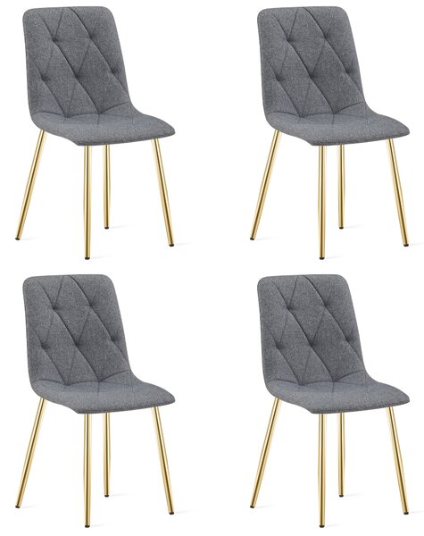 Set 4 Scaune Bucatarie/Dining Fido, Picioare Aurii,Textil Gri