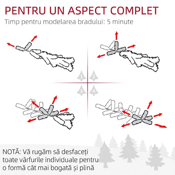 HOMCOM Mini brad de Crăciun 60 cm cu lumini integrate, 86 ramuri, conuri de pin, bobițe roșii, bază din ciment, verde | Aosom Romania