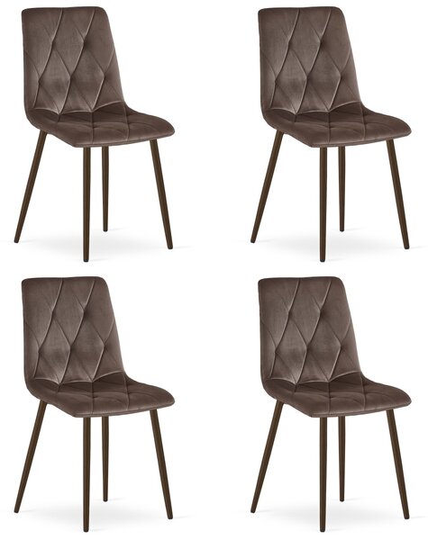 Set 4 Scaune Bucatarie/Dining Fido Picioare Finisaj Lemn,Culoare Nuc , Catifea Maro Inchis