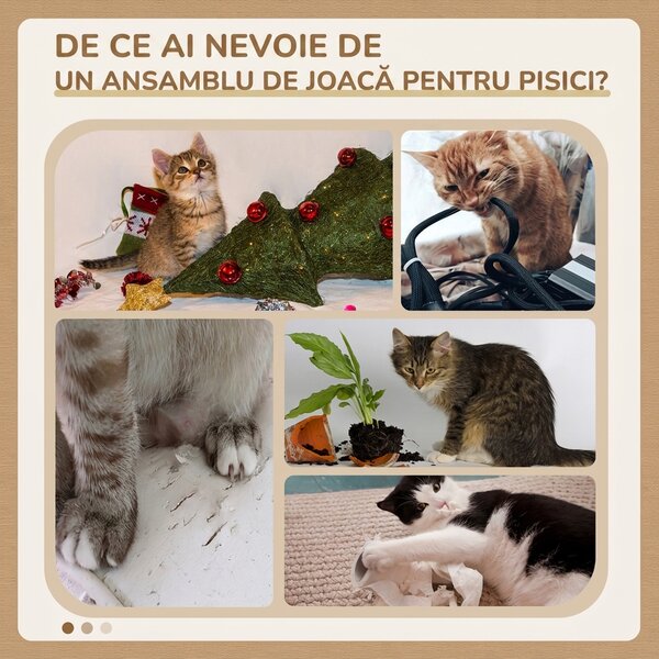 PawHut Pom pentru Pisici cu 3 Platforme 2 Căsuțe, Gri | Aosom Romania