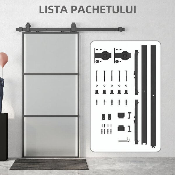 HOMCOM Ușă Glisantă Exterioară pentru Perete 91.4x203.2cm In Sticlă Mată Per Bucătărie | Aosom Romania