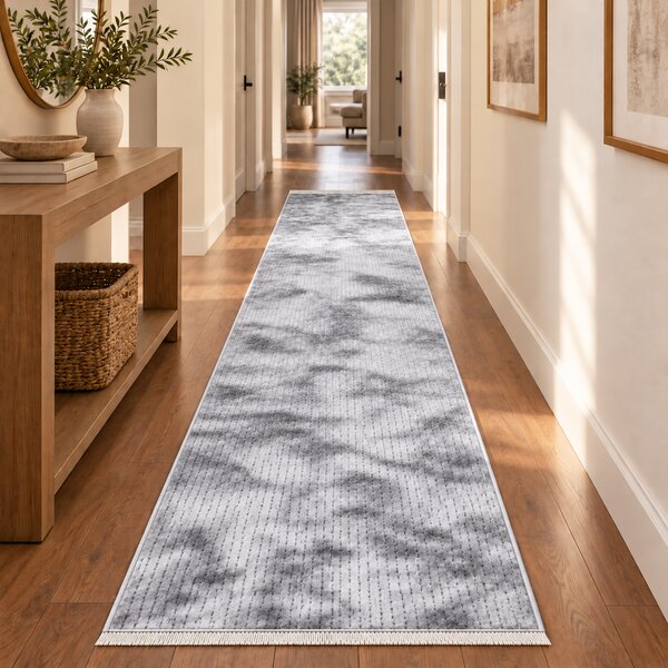 Traversa hol antiderapanta, 80x300 cm, Welsoft, model abstract gri, TRV4232