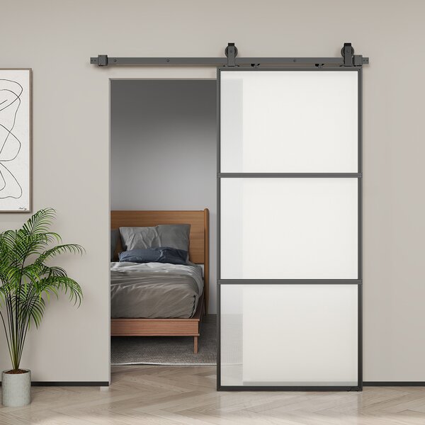 HOMCOM Ușă Glisantă Exterioară pentru Perete 91.4x203.2cm In Sticlă Mată Per Bucătărie | Aosom Romania