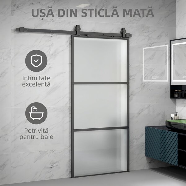 HOMCOM Ușă Glisantă Exterioară pentru Perete 91.4x203.2cm In Sticlă Mată Per Bucătărie | Aosom Romania