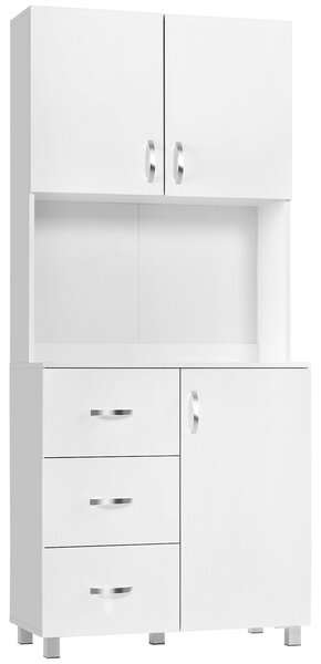 HOMCOM Bufet Modern din Lemn Alb cu 2 Dulapioare, Polite Reglabile, 1 Raft Deschis si 3 Sertare, 80x39,5x183,5cm | Aosom Romania