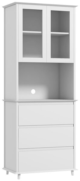 HOMCOM Bufet cu Cabină, Dulap de Bucătărie Independent cu Uși de Sticlă, 3 Sertare și Raft Reglabil, 68x38x172 cm, Alb | Aosom Romania