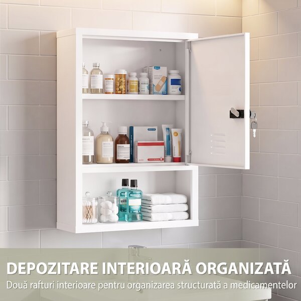 HOMCOM Dulap pentru Medicamente cu Încuietoare cu Combinație, 40x15x60 cm, Alb | Aosom Romania