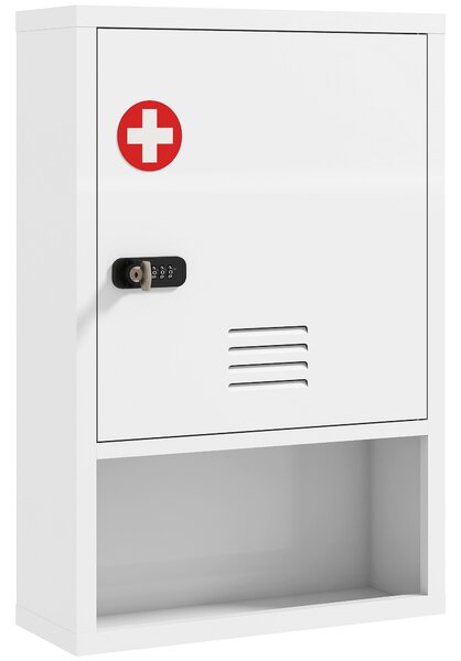 HOMCOM Dulap pentru Medicamente cu Încuietoare cu Combinație, 40x15x60 cm, Alb | Aosom Romania